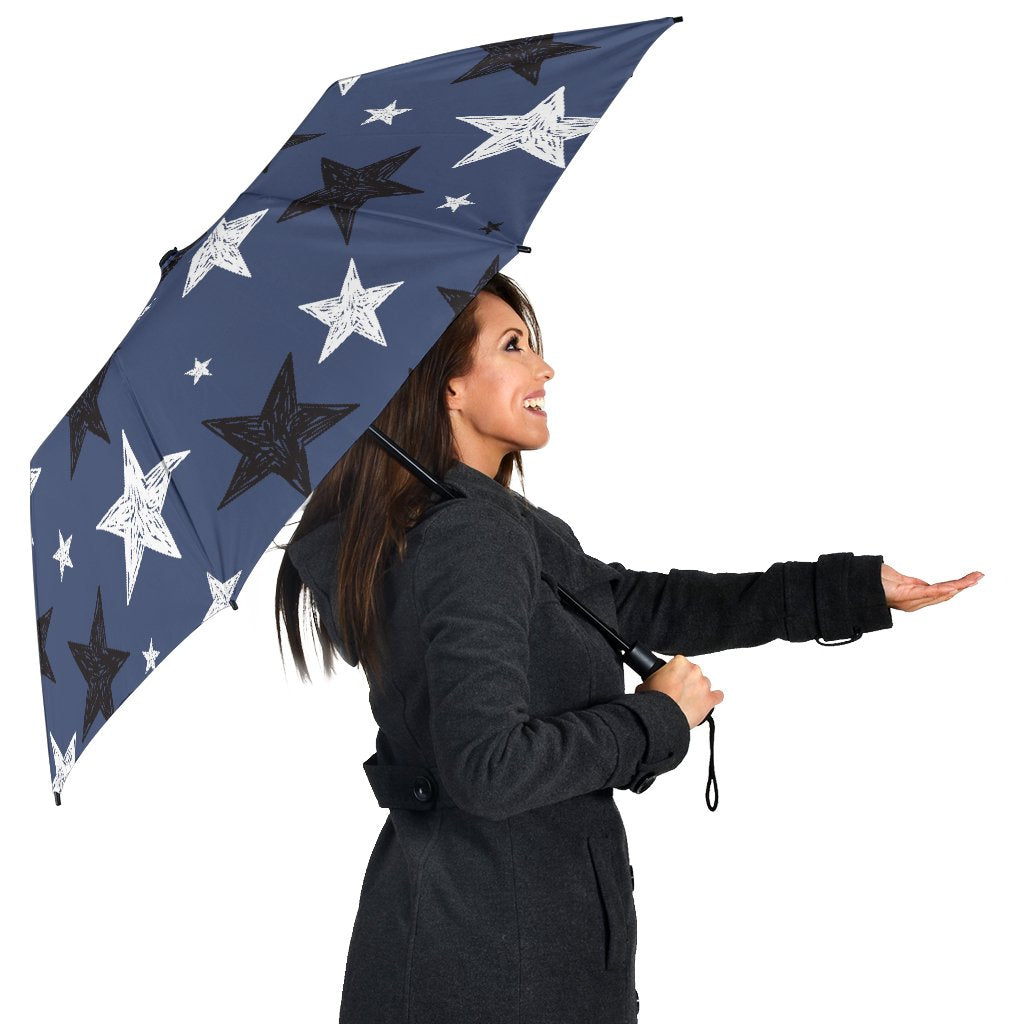Star Print Pattern Automatic Foldable Umbrella-grizzshop