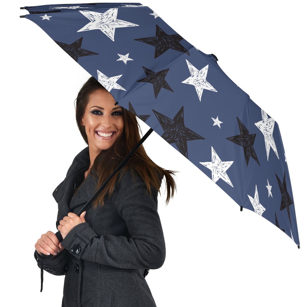 Star Print Pattern Automatic Foldable Umbrella-grizzshop