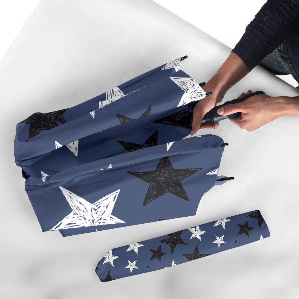 Star Print Pattern Automatic Foldable Umbrella-grizzshop