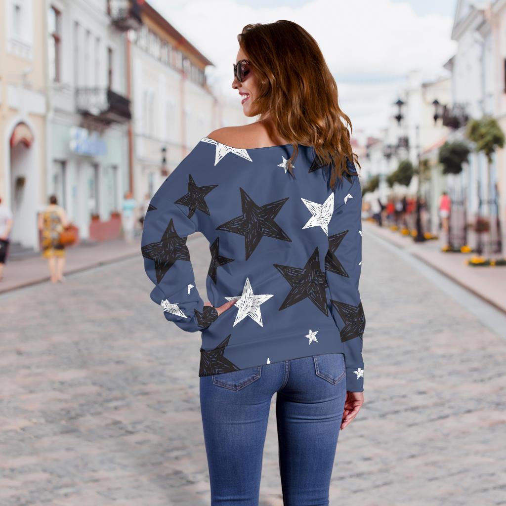 Star Print Pattern Women Off Shoulder Sweatshirt-grizzshop