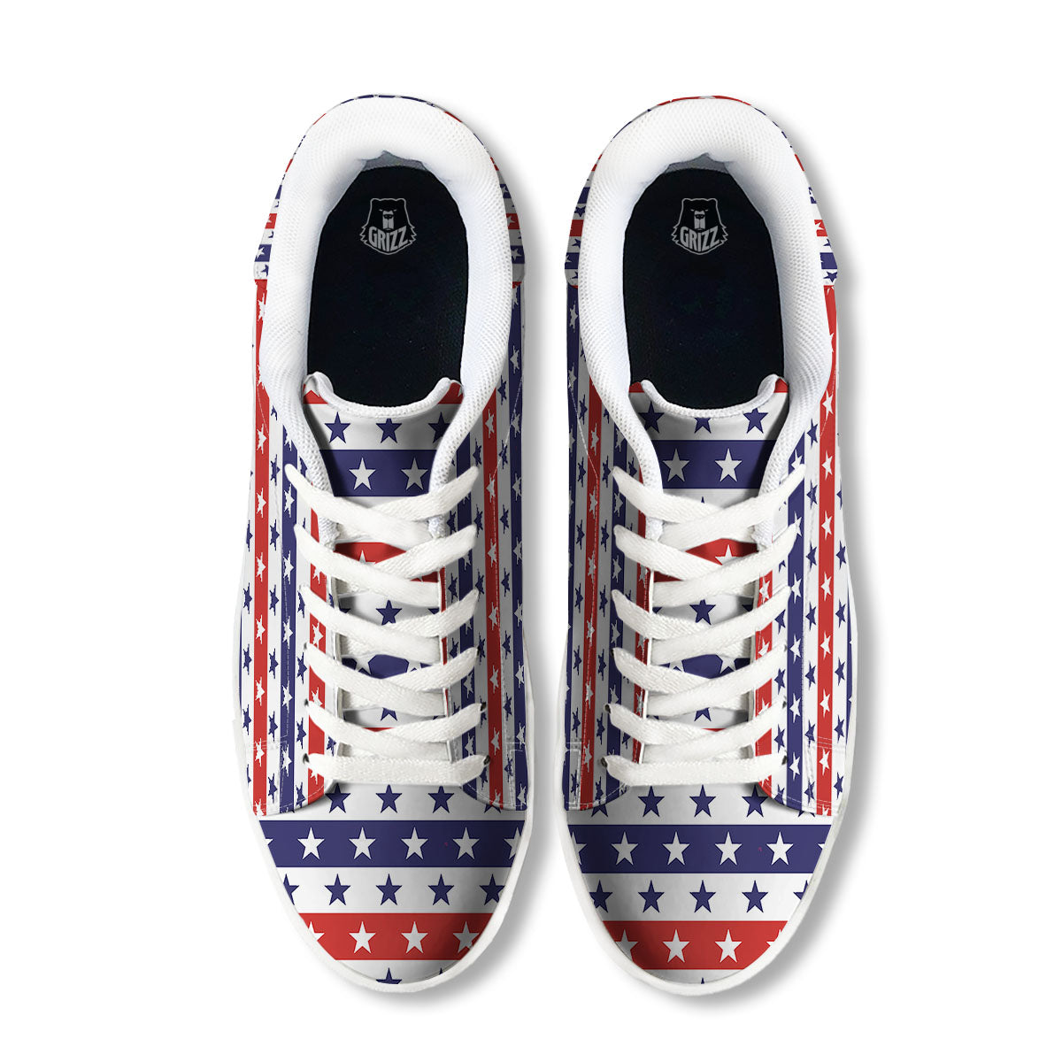 Star USA Patriotic Print Pattern White Low Top Sneakers-grizzshop