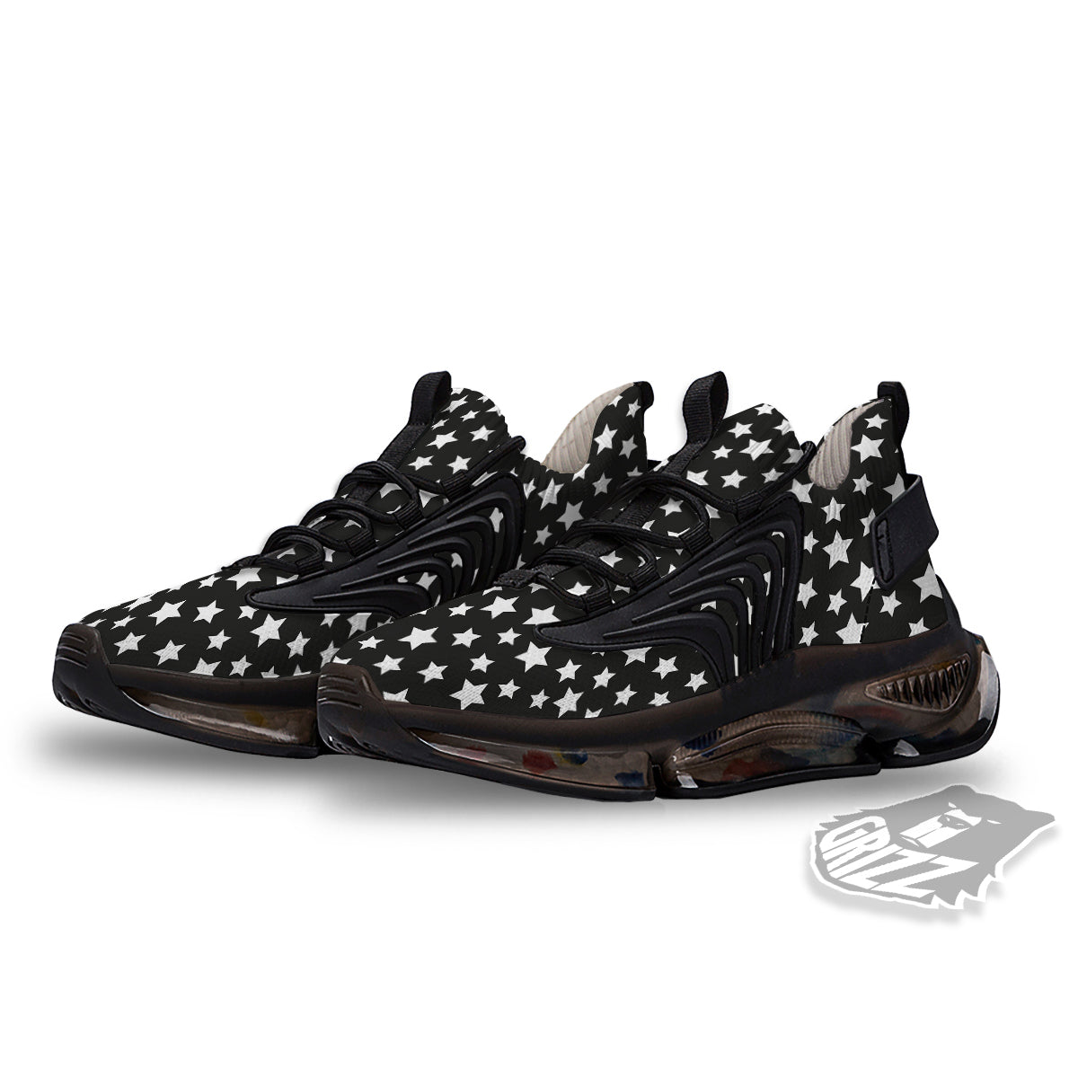 Star White And Black Print Pattern Black Gym Shoes-grizzshop