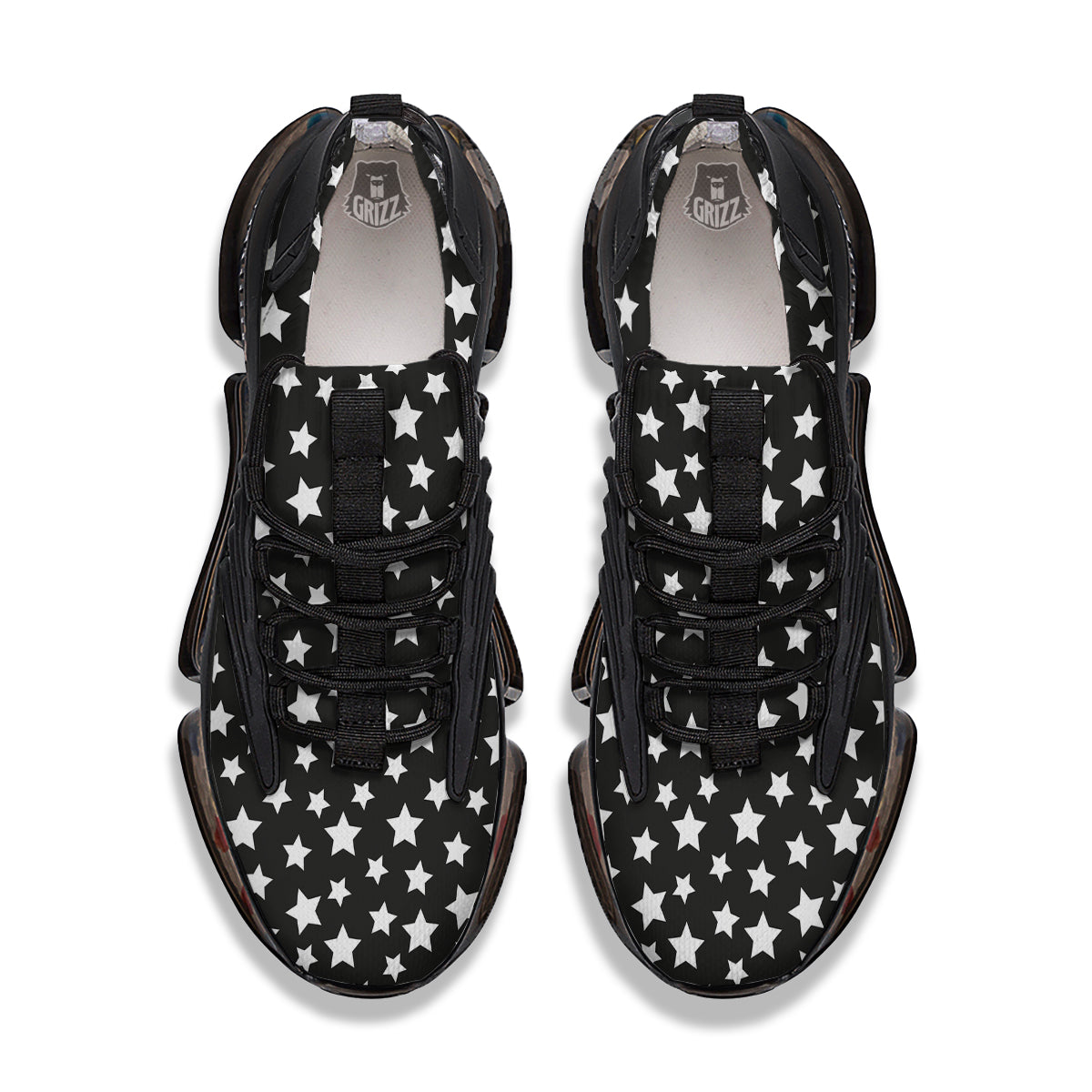 Star White And Black Print Pattern Black Gym Shoes-grizzshop