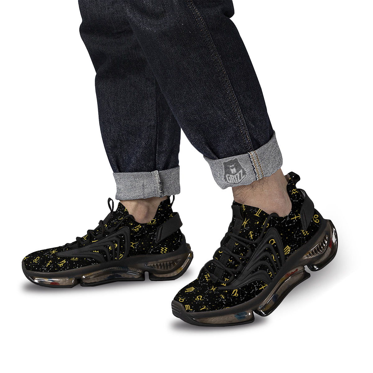 Star Zodiac Signs Print Pattern Black Gym Shoes-grizzshop