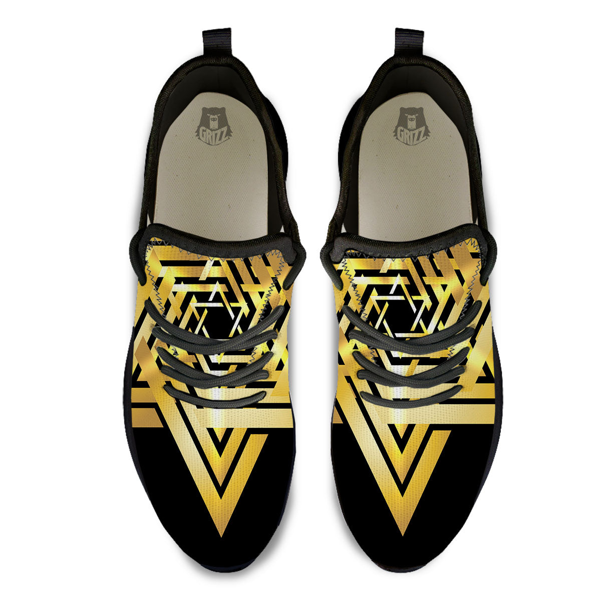 Star of David Gold And Black Print Black Athletic Shoes-grizzshop
