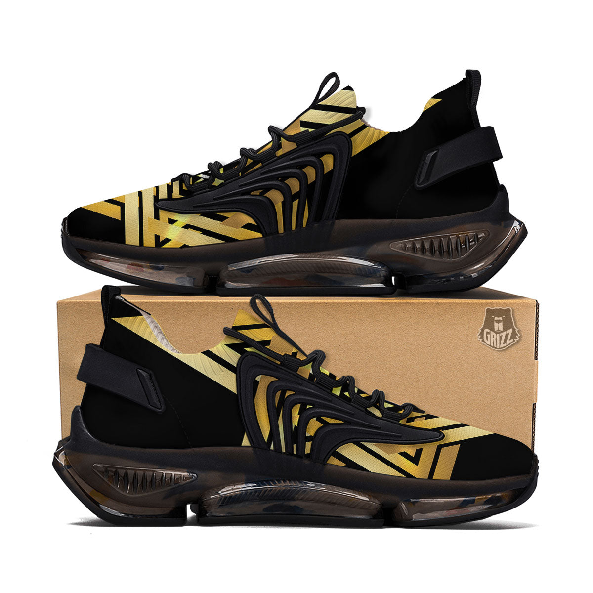 Star of David Gold And Black Print Black Gym Shoes-grizzshop