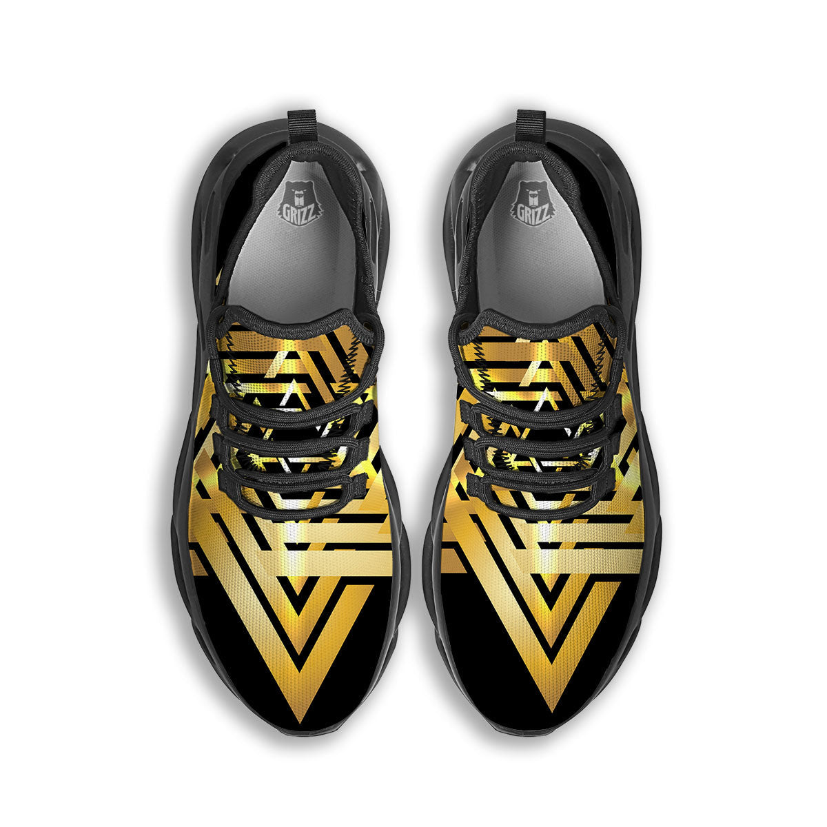 Star of David Gold And Black Print Black Running Shoes-grizzshop