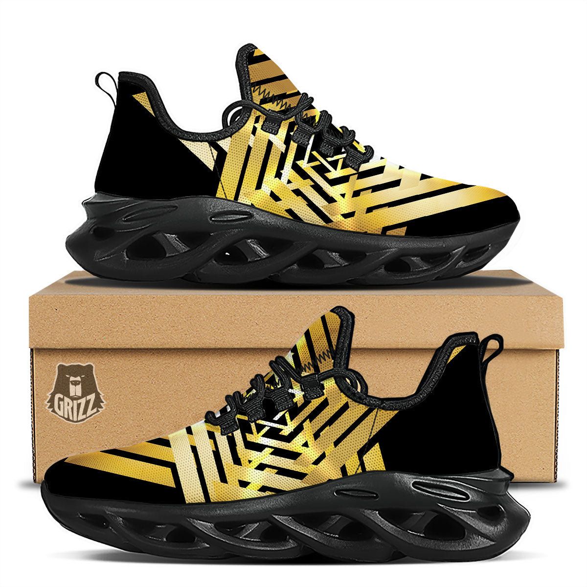 Star of David Gold And Black Print Black Running Shoes-grizzshop