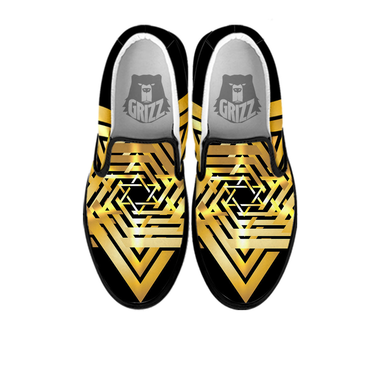 Star of David Gold And Black Print Black Slip On Shoes-grizzshop