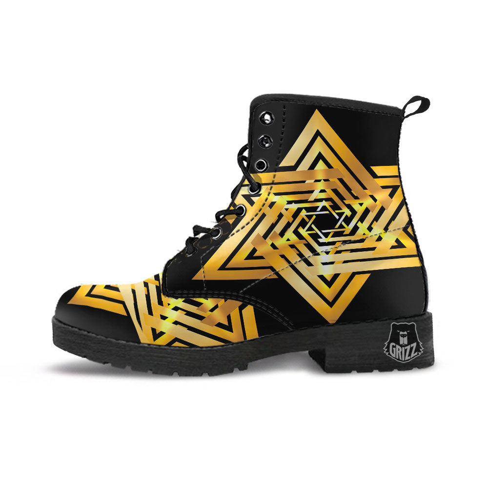 Star of David Gold And Black Print Leather Boots-grizzshop