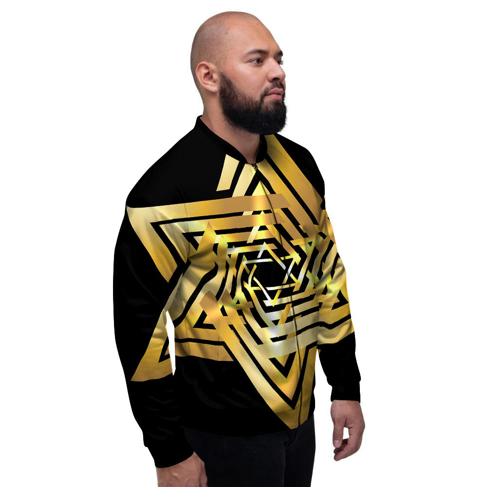 Star of David Gold And Black Print Men's Bomber Jacket-grizzshop