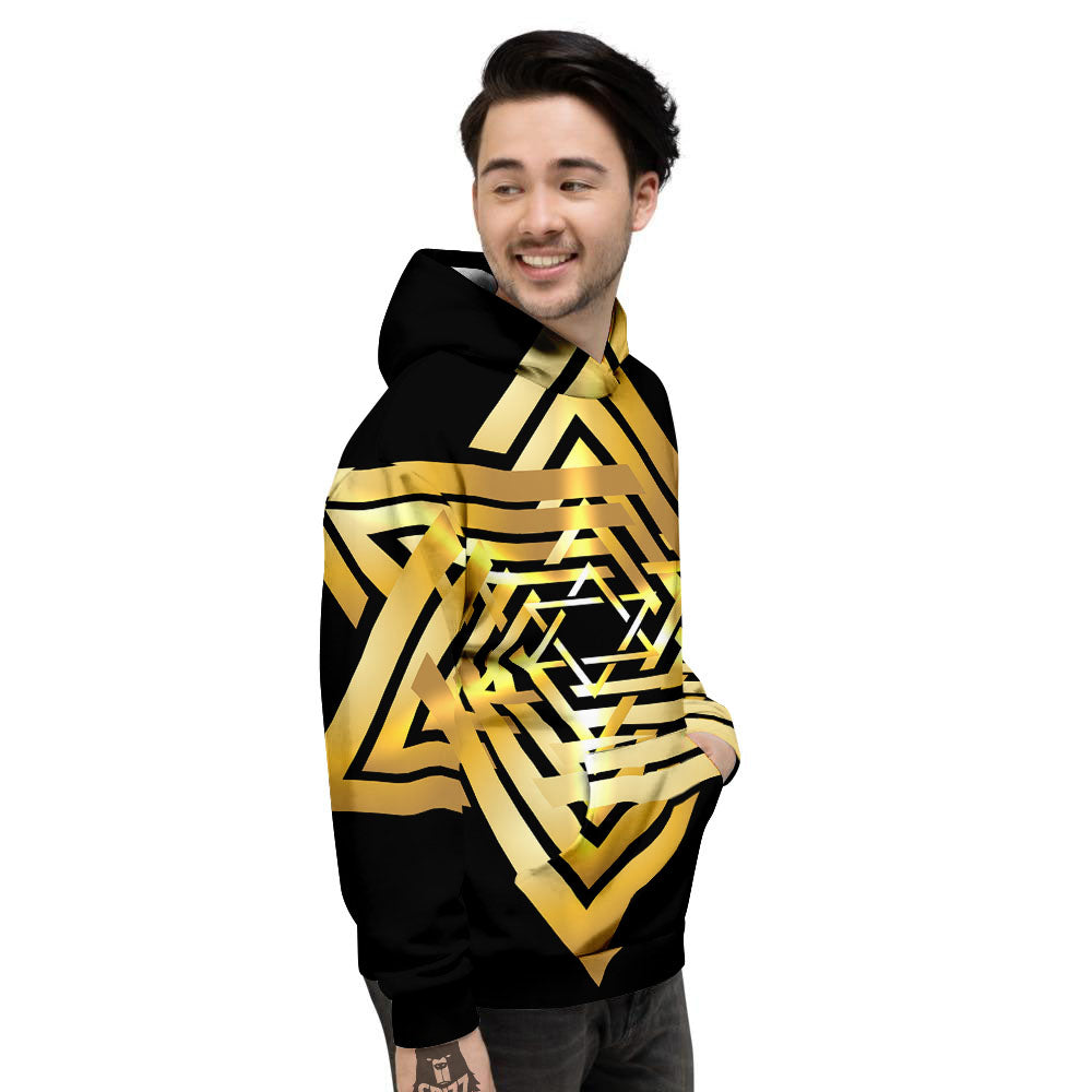 Star of David Gold And Black Print Men's Hoodie-grizzshop