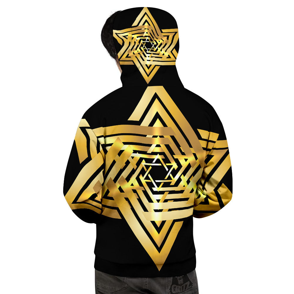 Star of David Gold And Black Print Men's Hoodie-grizzshop