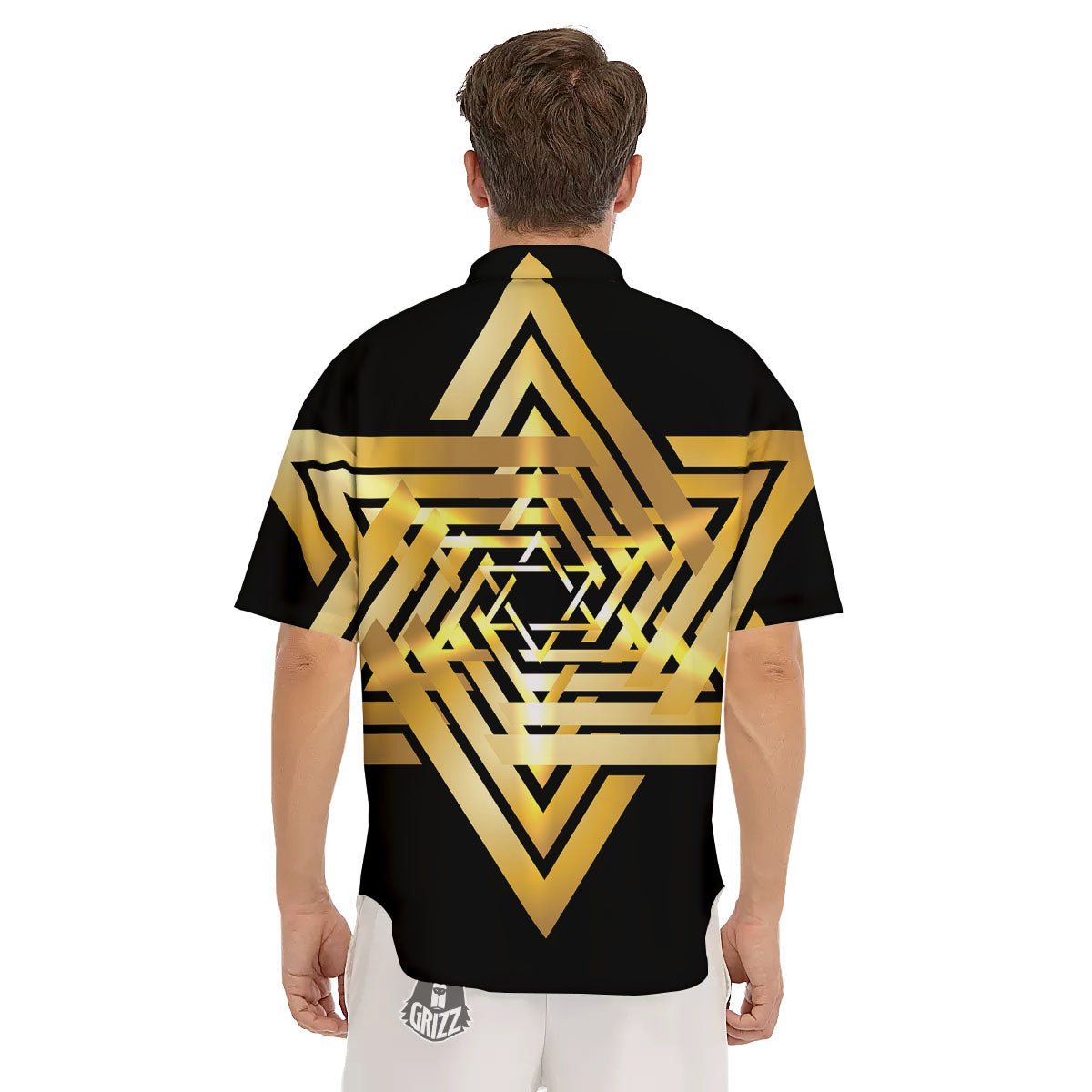 Star of David Gold And Black Print Men's Short Sleeve Shirts-grizzshop
