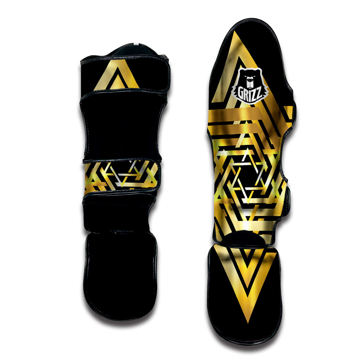 Star of David Gold And Black Print Muay Thai Shin Guards-grizzshop