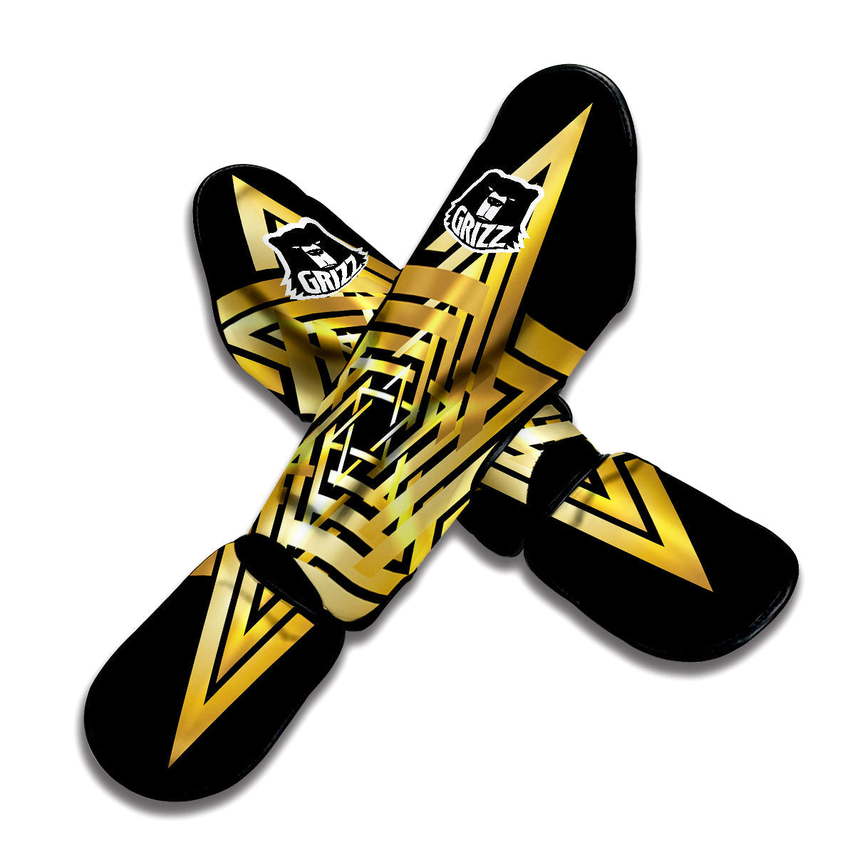 Star of David Gold And Black Print Muay Thai Shin Guards-grizzshop