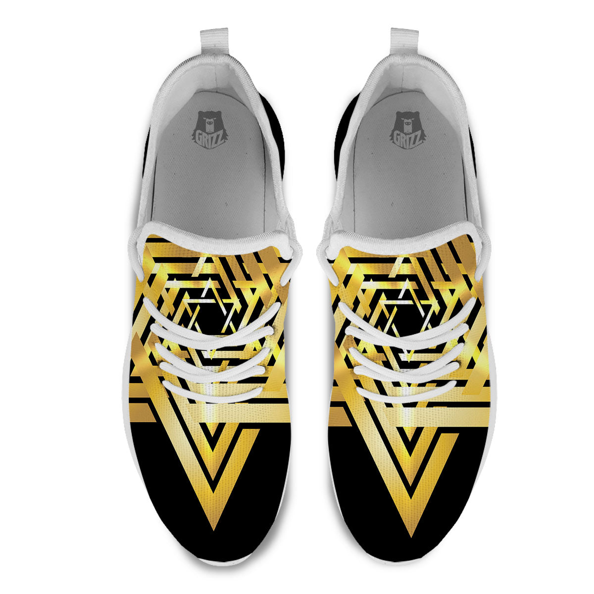 Star of David Gold And Black Print White Athletic Shoes-grizzshop