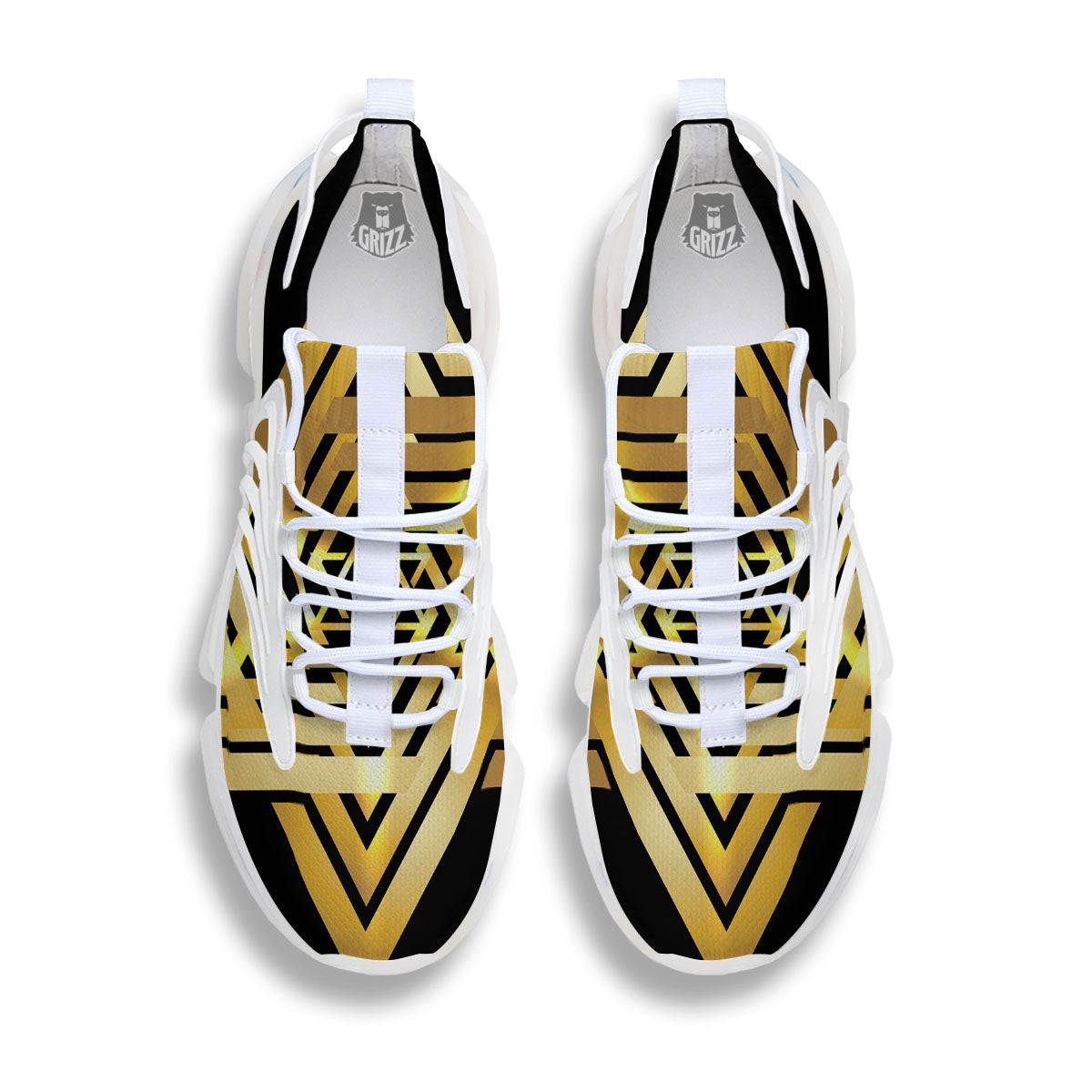 Star of David Gold And Black Print White Gym Shoes-grizzshop