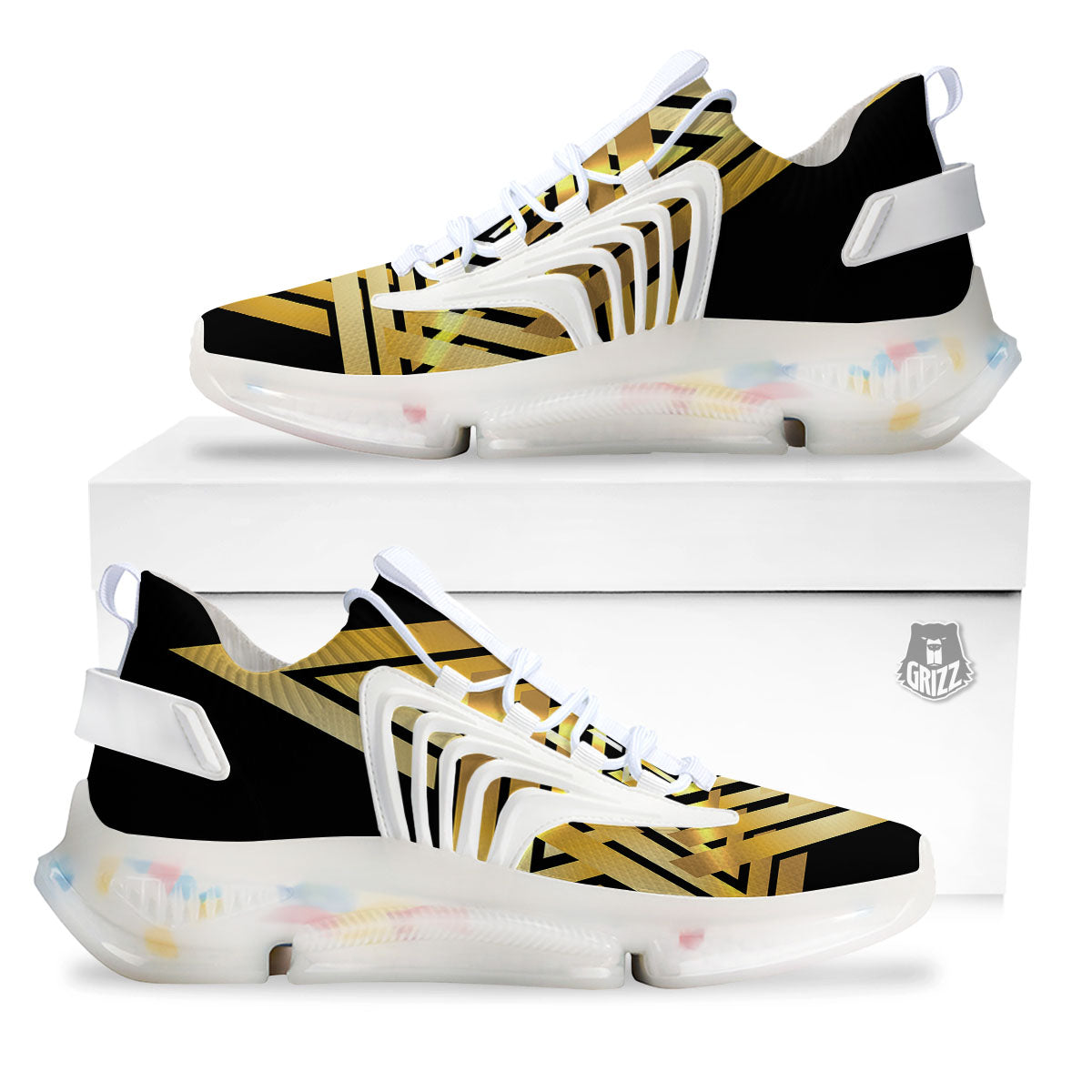 Star of David Gold And Black Print White Gym Shoes-grizzshop