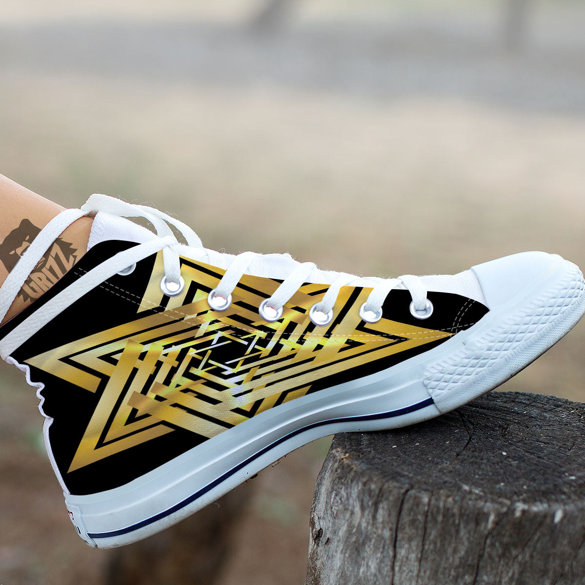 Star of David Gold And Black Print White High Top Shoes-grizzshop