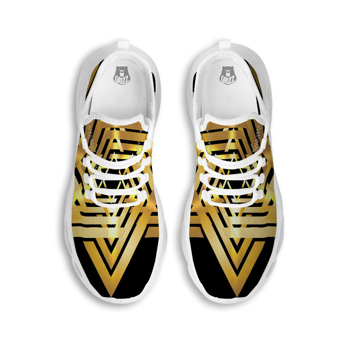 Star of David Gold And Black Print White Running Shoes-grizzshop