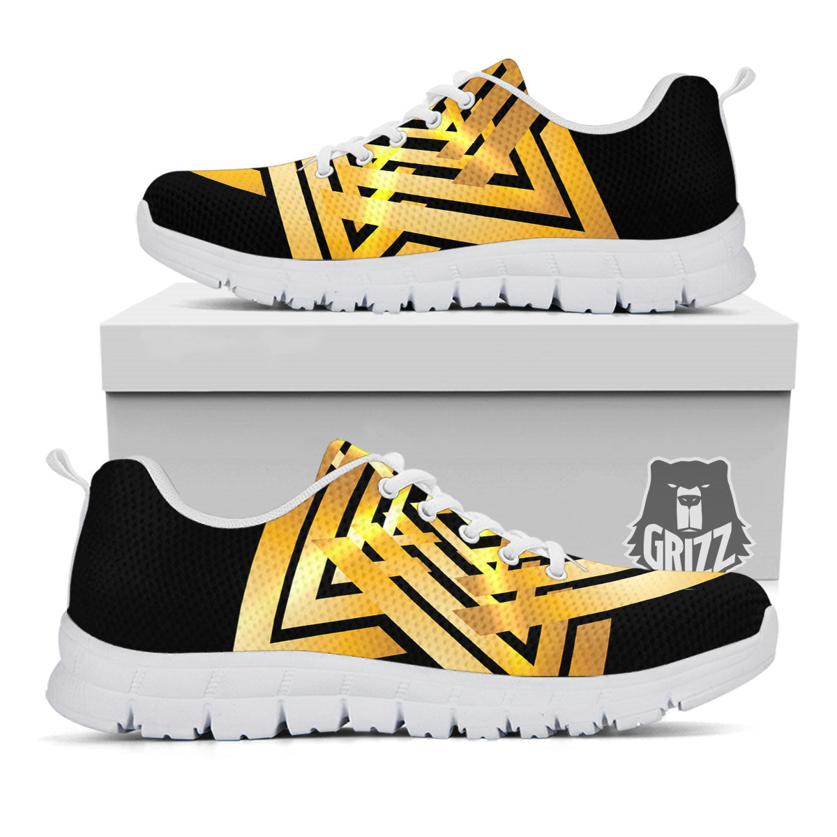 Star of David Gold And Black Print White Sneaker-grizzshop