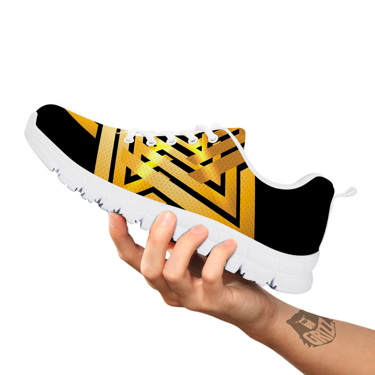 Star of David Gold And Black Print White Sneaker-grizzshop