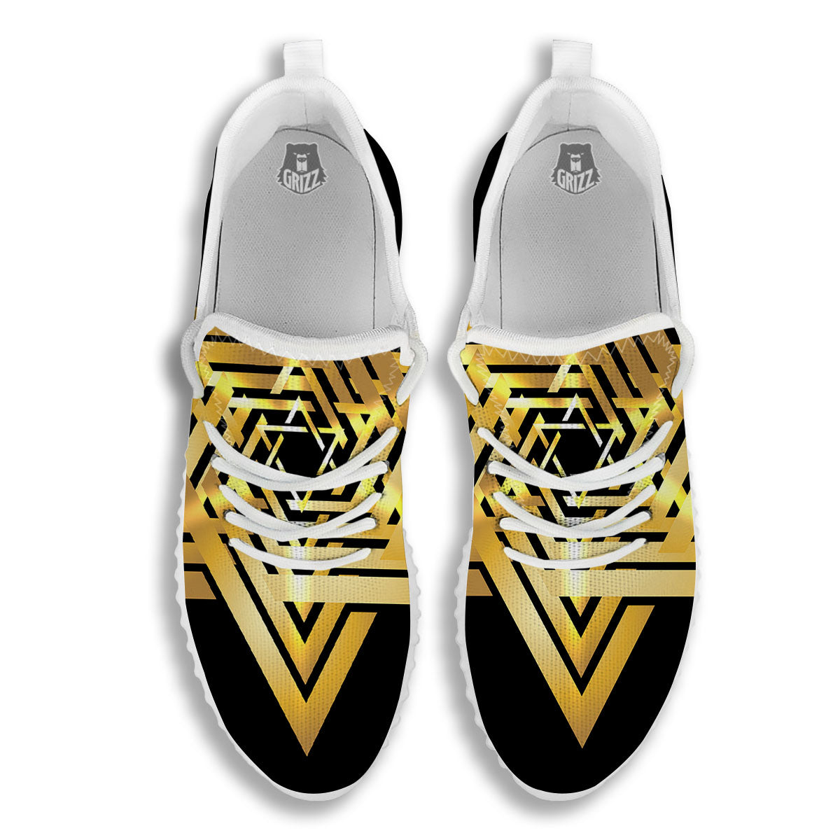Star of David Gold And Black Print White Walking Shoes-grizzshop