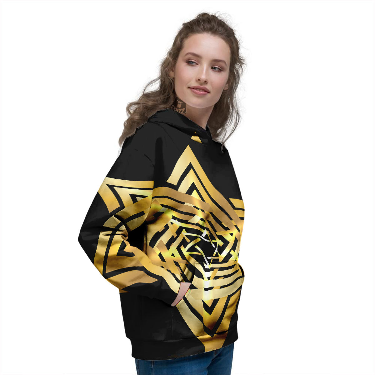 Star of David Gold And Black Print Women's Hoodie-grizzshop