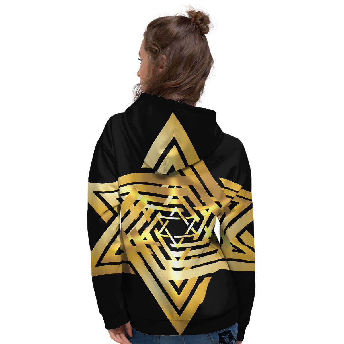 Star of David Gold And Black Print Women's Hoodie-grizzshop