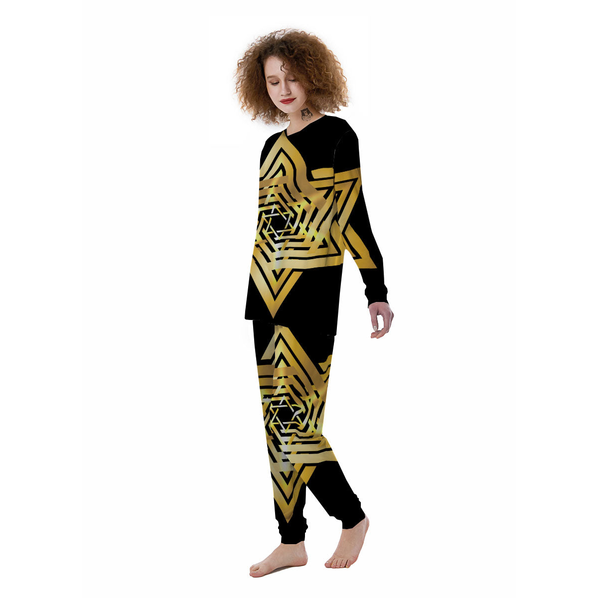 Star of David Gold And Black Print Women's Pajamas-grizzshop