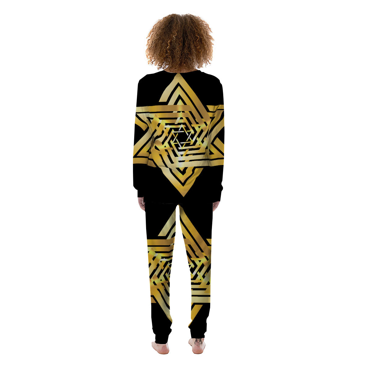Star of David Gold And Black Print Women's Pajamas-grizzshop