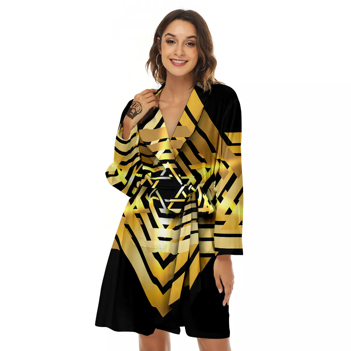 Star of David Gold And Black Print Women's Robe-grizzshop