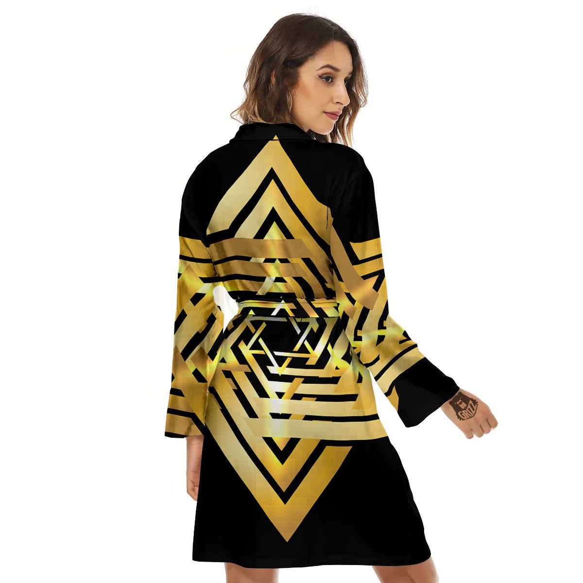 Star of David Gold And Black Print Women's Robe-grizzshop