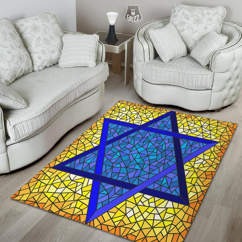Star of David Stained Glass Print Floor Mat-grizzshop