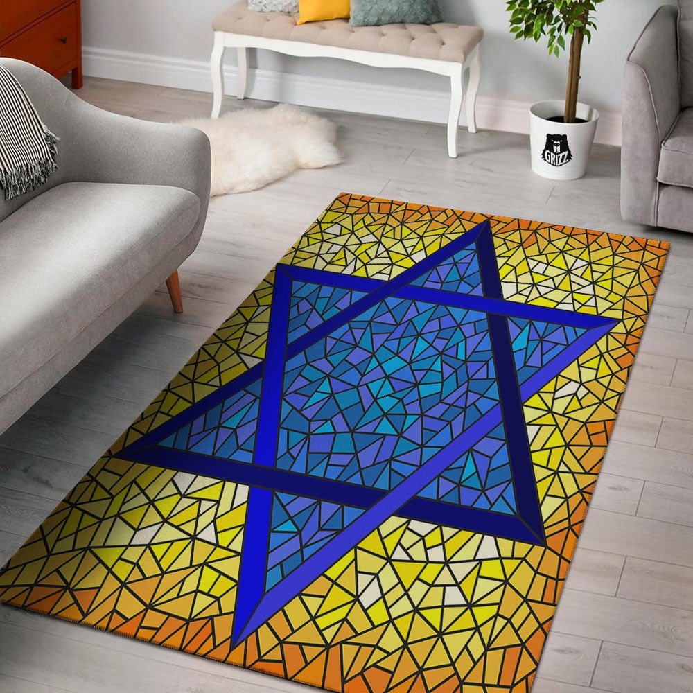 Star of David Stained Glass Print Floor Mat-grizzshop