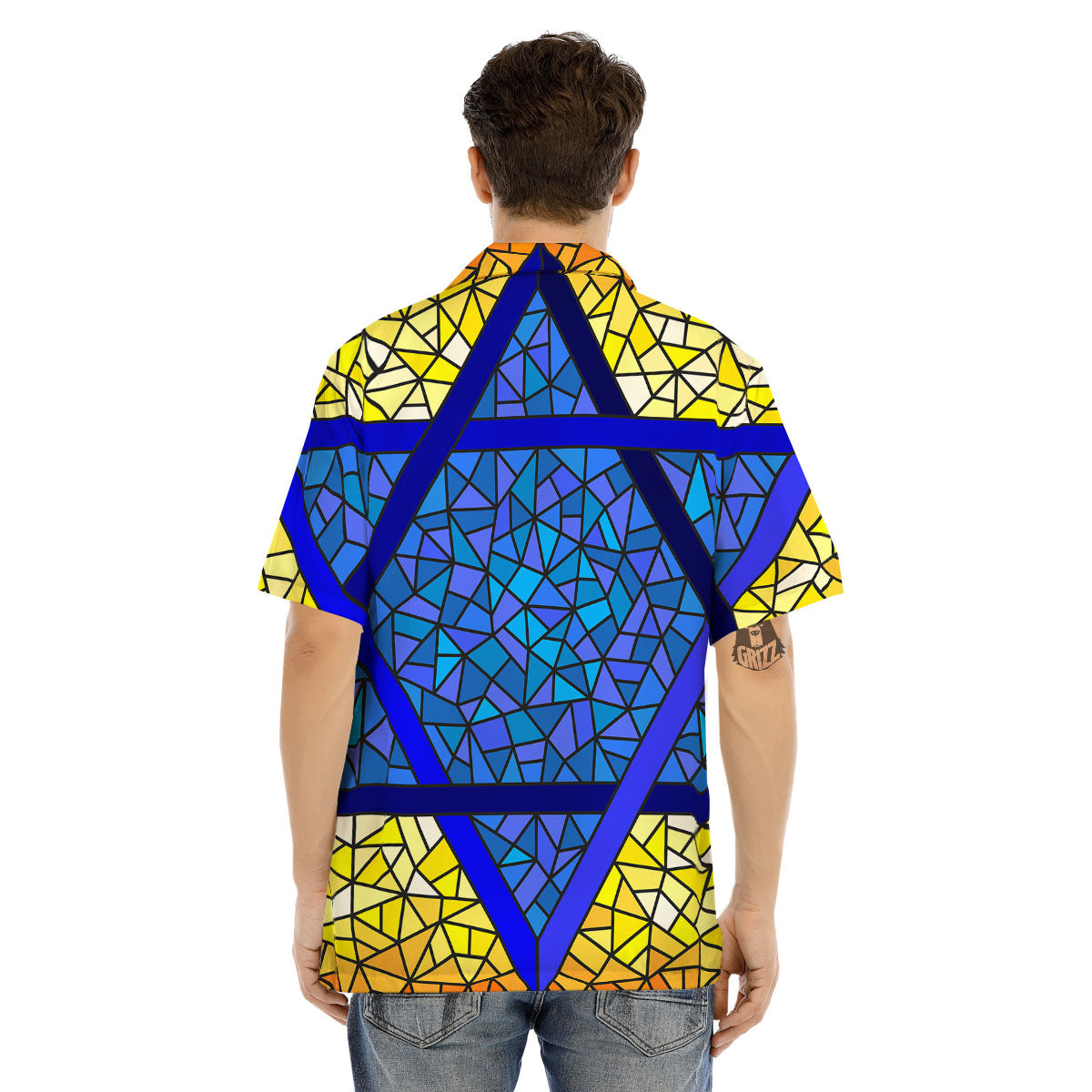 Star of David Stained Glass Print Men's Hawaiian Shirt-grizzshop