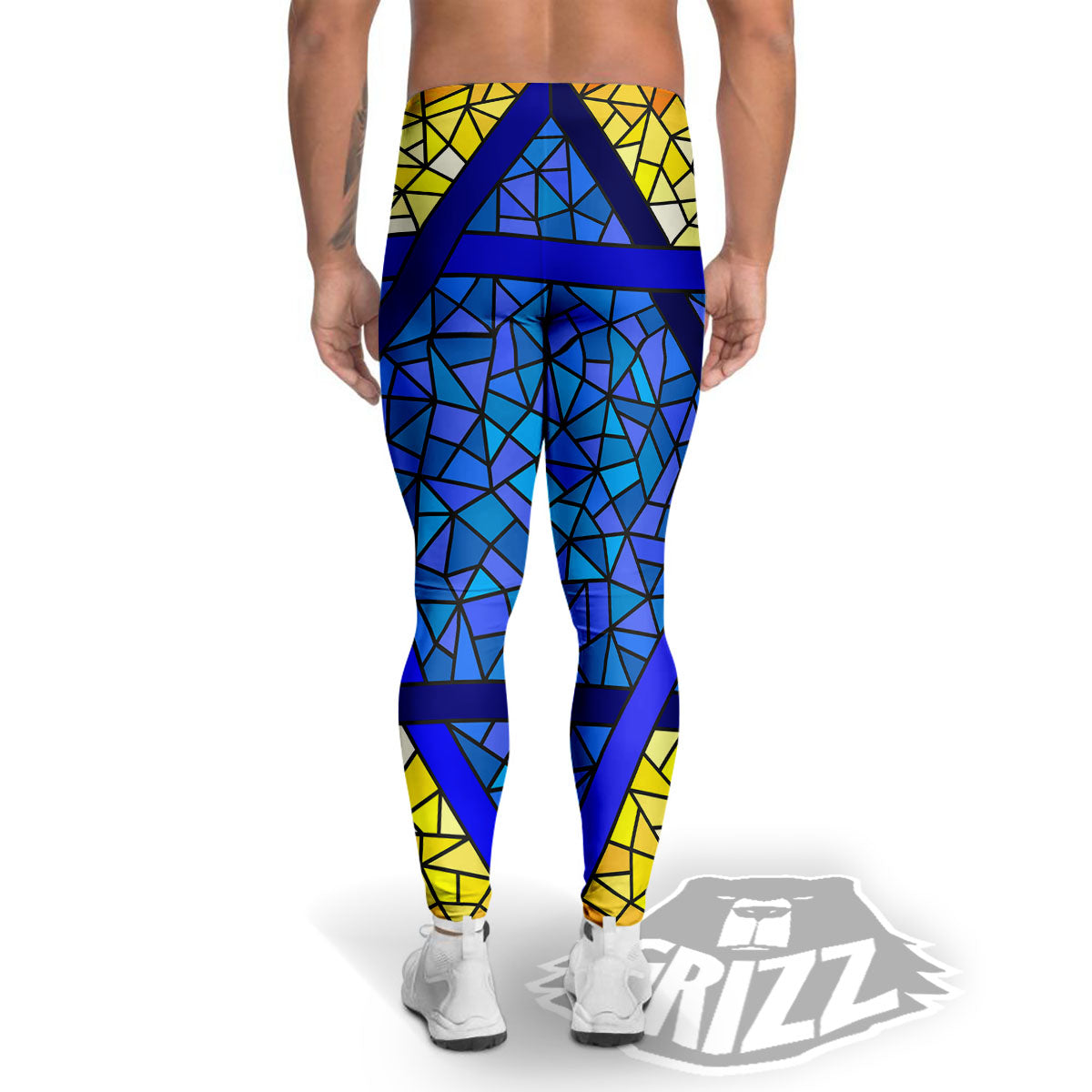Star of David Stained Glass Print Men's Leggings-grizzshop