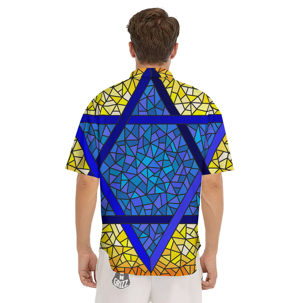 Star of David Stained Glass Print Men's Short Sleeve Shirts-grizzshop