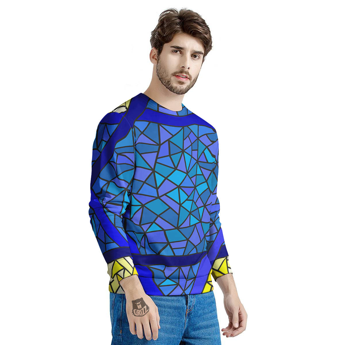 Star of David Stained Glass Print Men's Sweatshirt-grizzshop