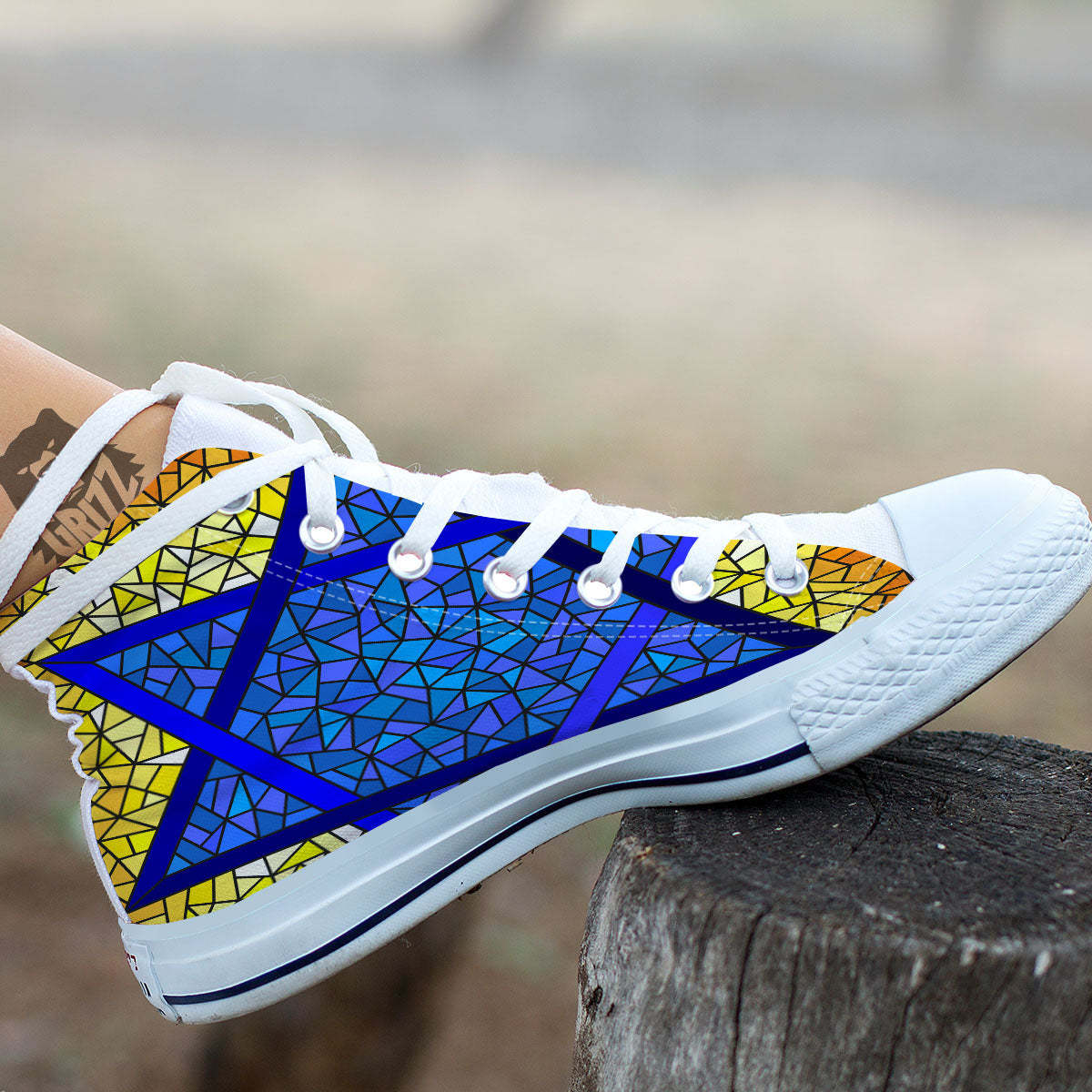Star of David Stained Glass Print White High Top Shoes-grizzshop