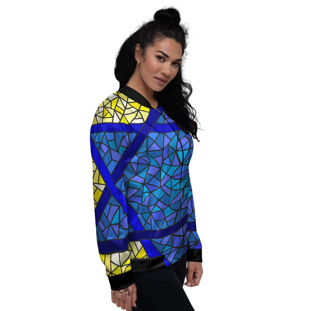 Star of David Stained Glass Print Women's Bomber Jacket-grizzshop