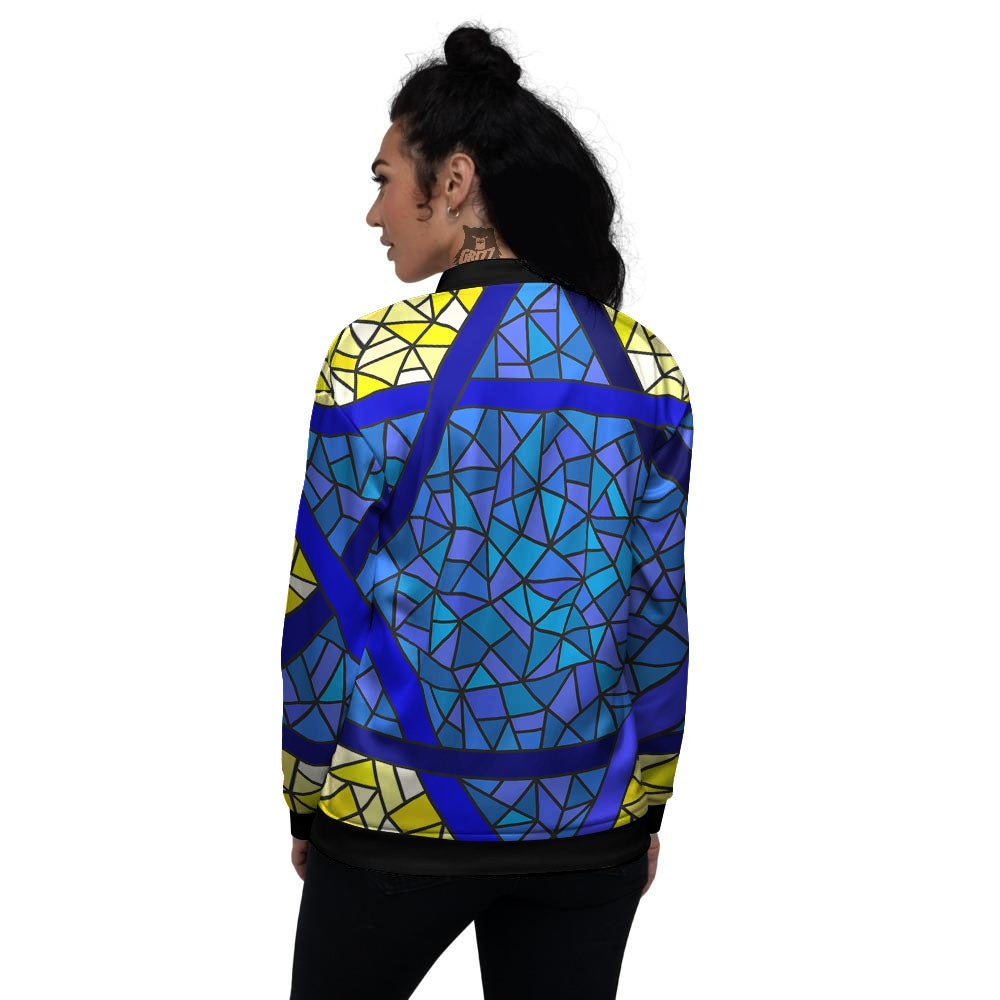 Star of David Stained Glass Print Women's Bomber Jacket-grizzshop