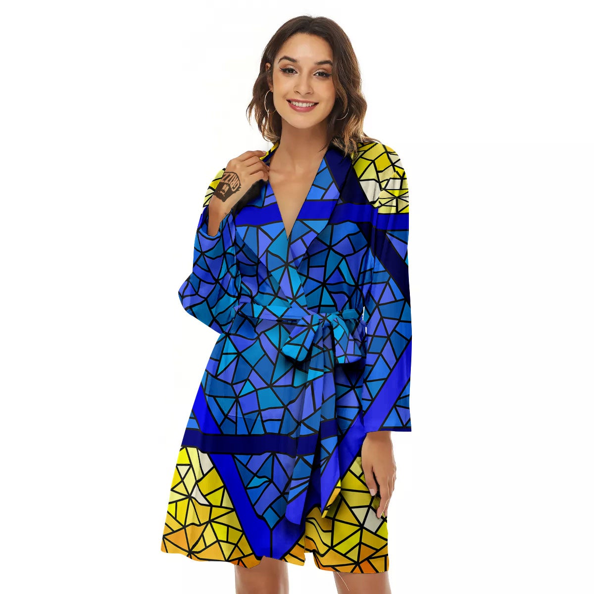 Star of David Stained Glass Print Women's Robe-grizzshop