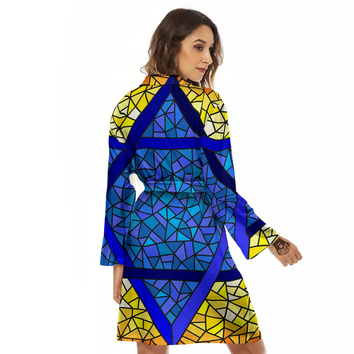 Star of David Stained Glass Print Women's Robe-grizzshop