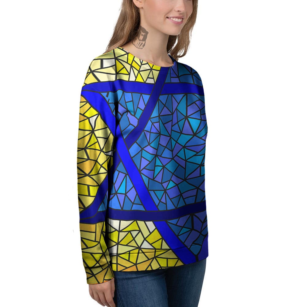Star of David Stained Glass Print Women's Sweatshirt-grizzshop