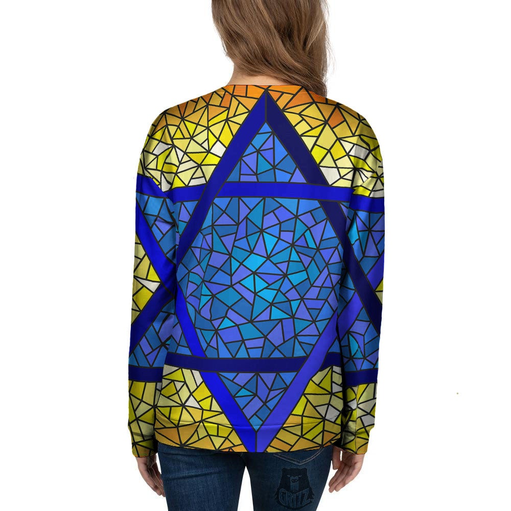 Star of David Stained Glass Print Women's Sweatshirt-grizzshop