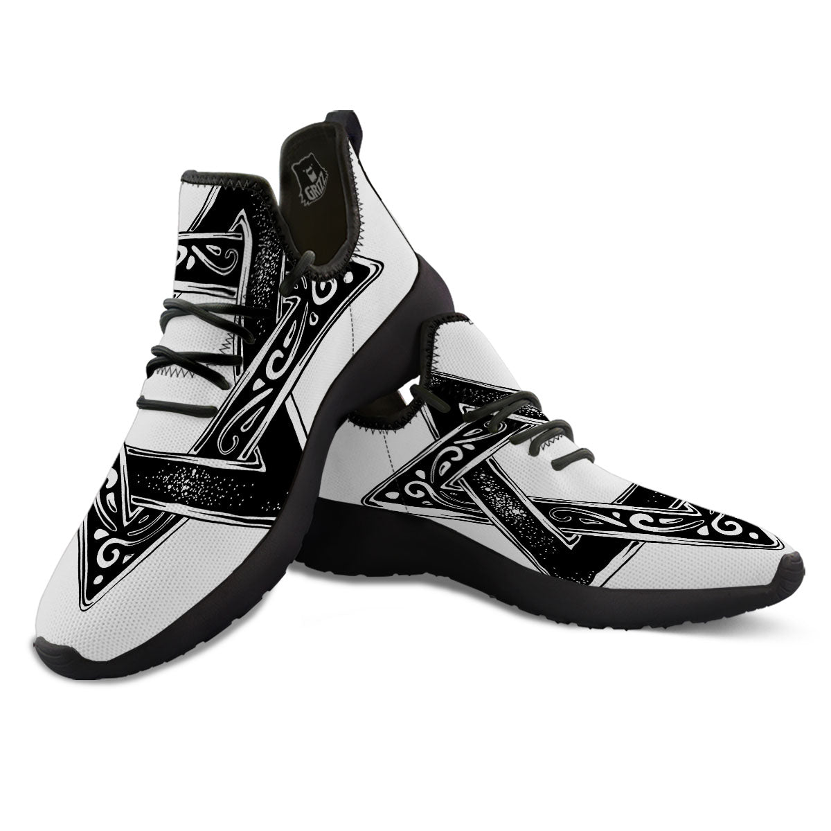 Star of David White And Black Print Black Athletic Shoes-grizzshop