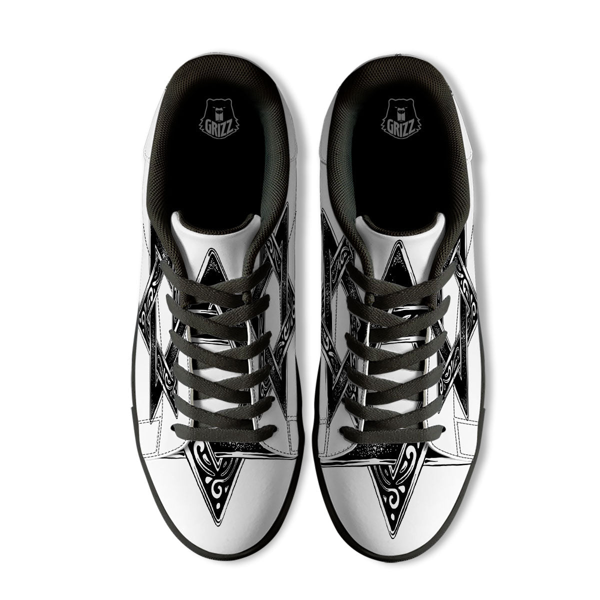 Star of David White And Black Print Black Low Top Sneakers-grizzshop