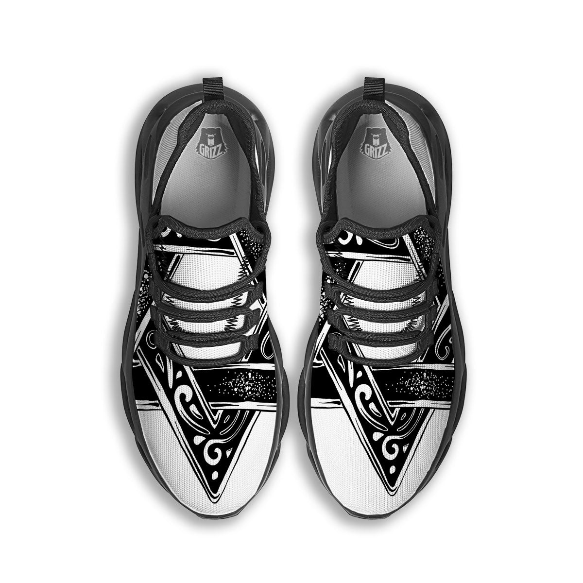 Star of David White And Black Print Black Running Shoes-grizzshop